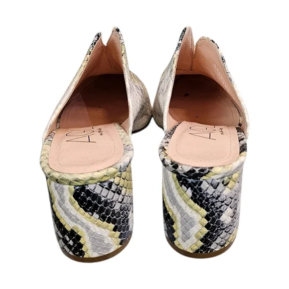 AGL Leather Snakeskin Pointed Toe Mules Size 7.5 Green & Gray Designer Luxury - Picture 9 of 15